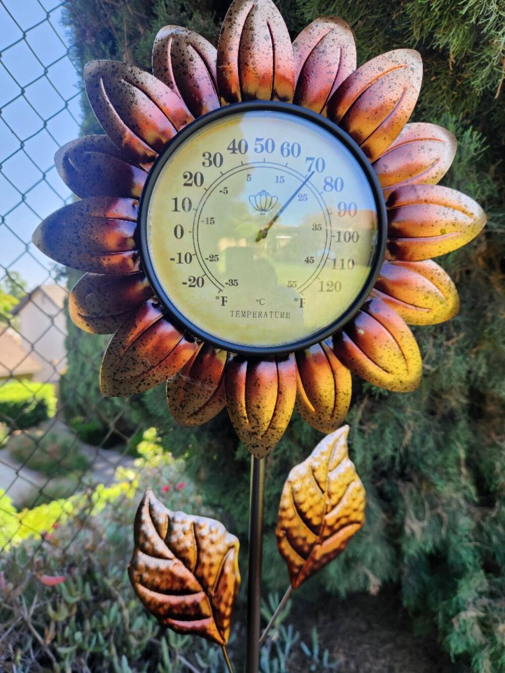 45.5" H, Sunflower Thermometer Stake Garden Decor